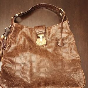 Talbots Vintage Brown Croc Embossed Leather Hobo Bag NWOT